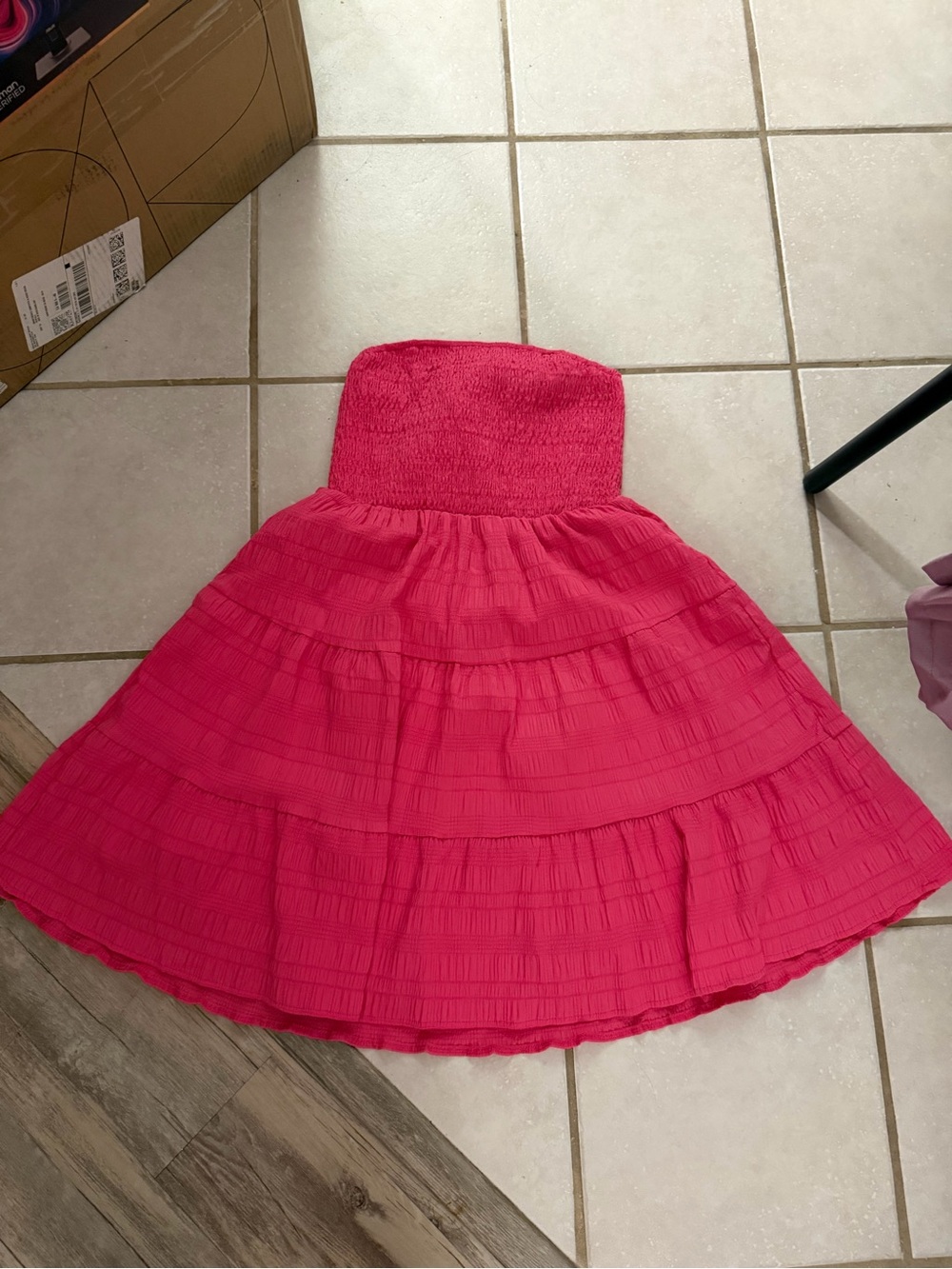 SHEIN Hot Pink Strapless Tiered Sundress